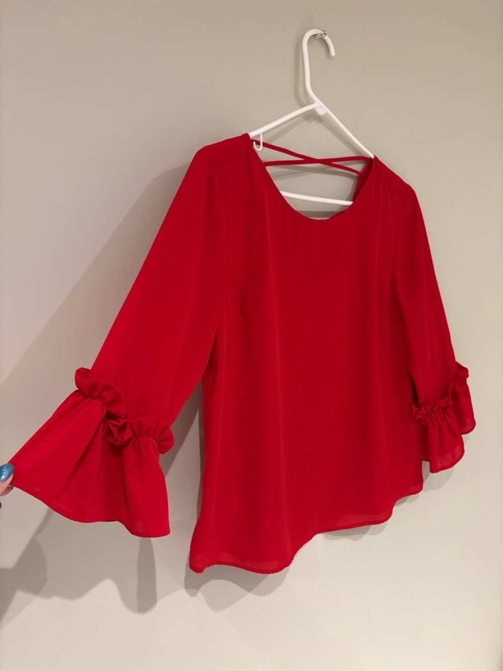 Flowy Red Ruffle Sleeve Women's Top